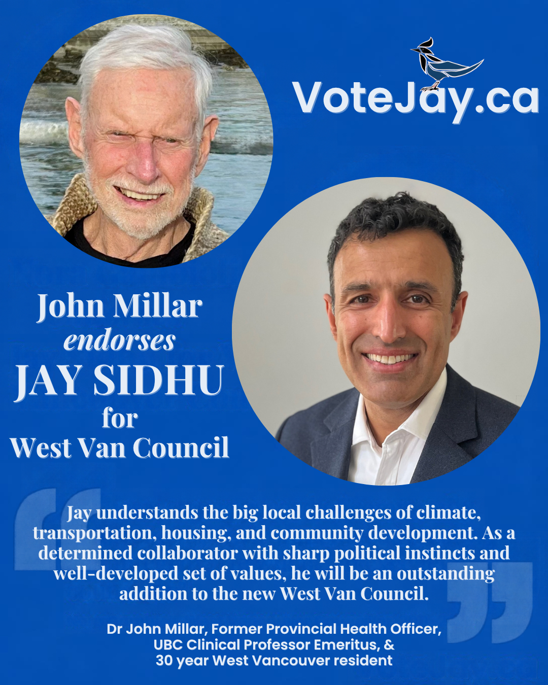 Dr John Millar endorses Jay Sidhu for West Vancouver Council