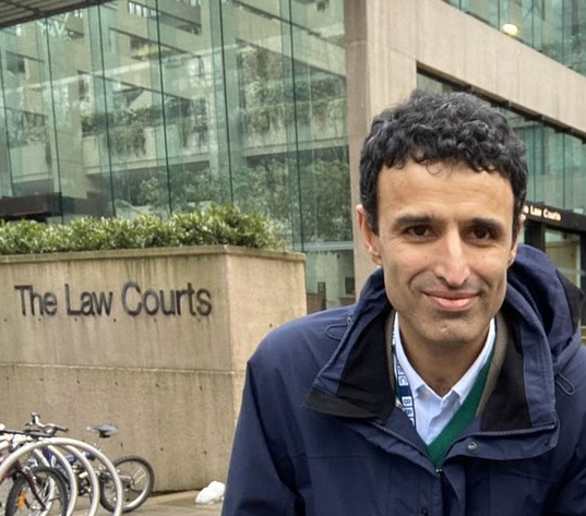 Jay Sidhu outside the Law Courts in Vancouver, where he reported as a BBC journalist