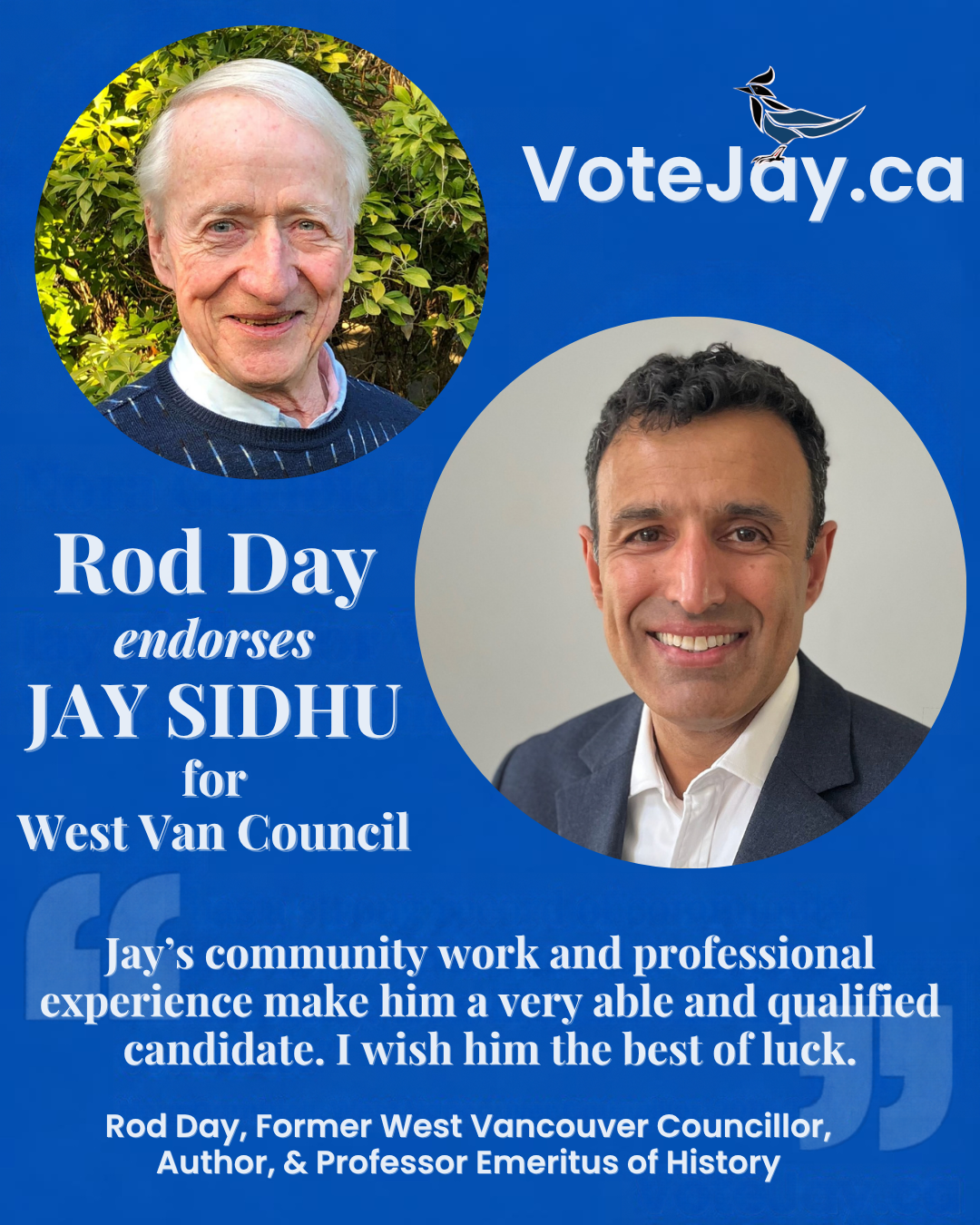 Rod Day endorses Jay Sidhu for West Vancouver Council